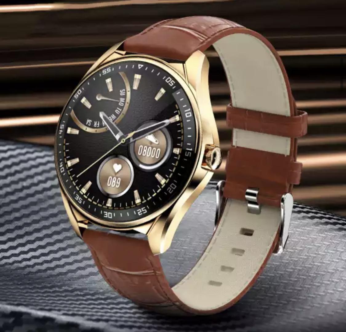 Чоловічий смарт годинник Lemfo E1 Gold Leather Smart Watch Bluetooth (6687) - фото 2