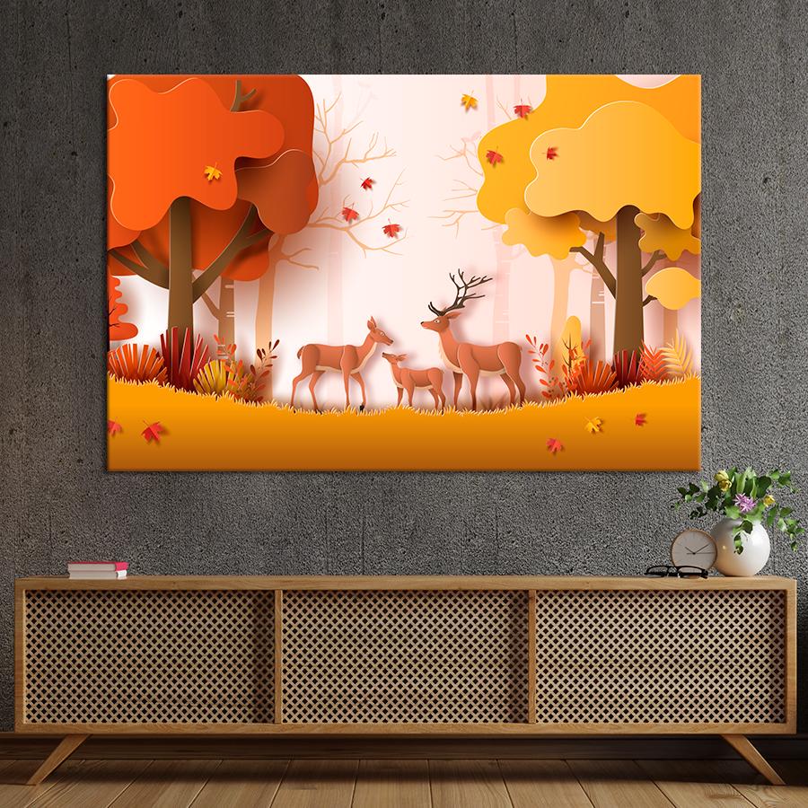 Картина на холсте Семья оленей среди деревьев 80x54 см (V289-1_L)