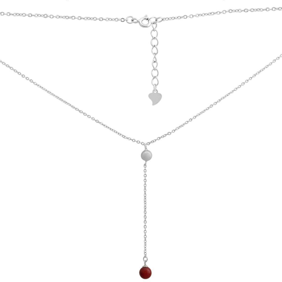 Кольє срібне з коралом у вигляді підвісних кульок з регульованою довжиною