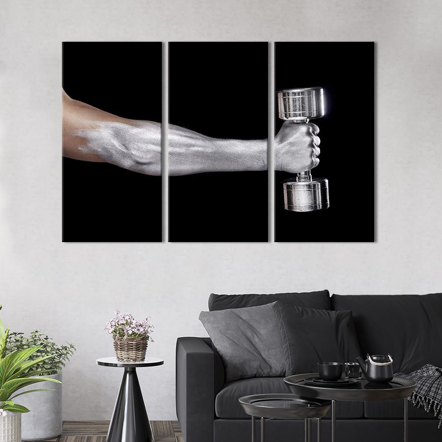 Модульная картина триптих Спортивная рука с гантелью 128x81 см (496-31)