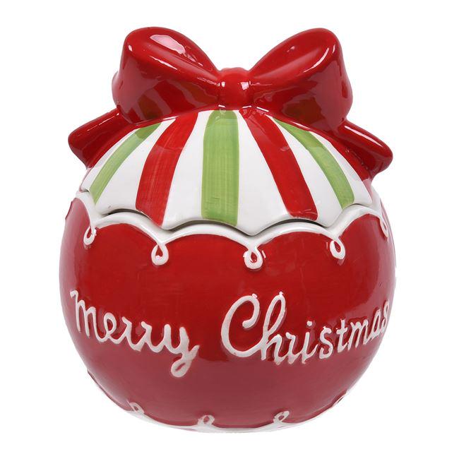 Банка для рождественского печенья и сладостей "Merry Christmas" керамическая подарочная с бантом 14х20 см (50RTBGD)