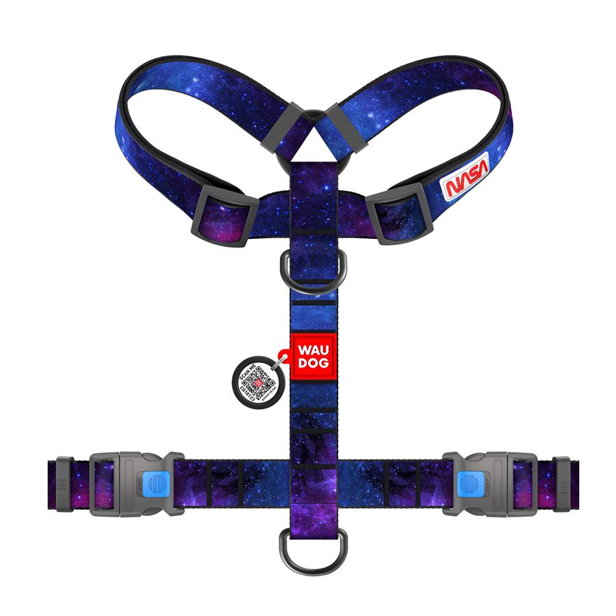 Шлейка для собак с QR-паспортом Waudog NASA21 Nylon анатомическая H-образная с пластиковым фастексом XL 35 мм A 60-100 см/B 70-100 см Blue (347-0148) - фото 2 Шлейка для собак с QR-паспортом Waudog NASA21 Nylon анатомическая H-образная с пластиковым фастексом XL 35 мм A 60-100 см/B 70-100 см Blue (347-0148) - фото 2