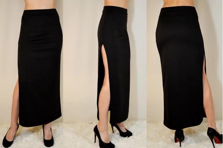 Юбка женская по щиколотку длинная трикотажная с разрезом справа по шву однотонная р. 40 Черный (2206560930) - фото 4 Юбка женская по щиколотку длинная трикотажная с разрезом справа по шву однотонная р. 40 Черный (2206560930) - фото 4