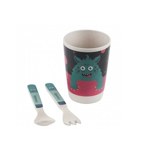 Набор детской бамбуковой посуды Stenson MH-2770-41 Монстрик 5 пр. (536836) - фото 3