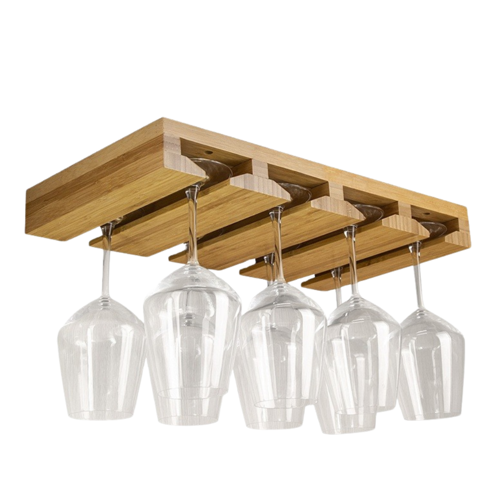 Полка бамбуковая подвесная для бокалов бара и кухни на ножке 12 шт.