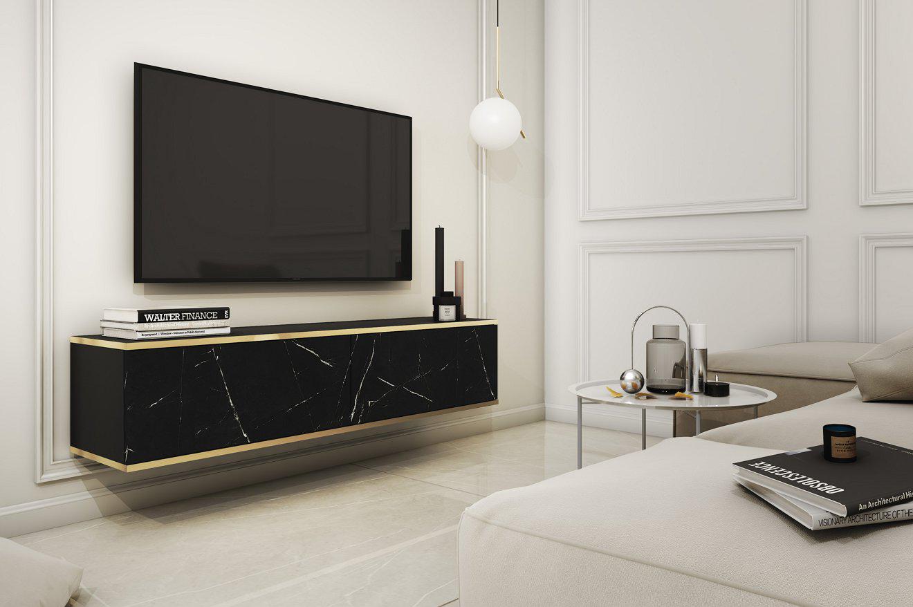 Тумба под телевизор навесная Perfect Home Oro RTV135 2-дверная Черный мрамор роял (PFH-091358)