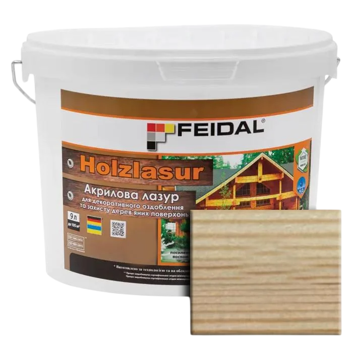 Лазурь акриловая Feidal Holzlasur бесцветная 9 л (1886455889)