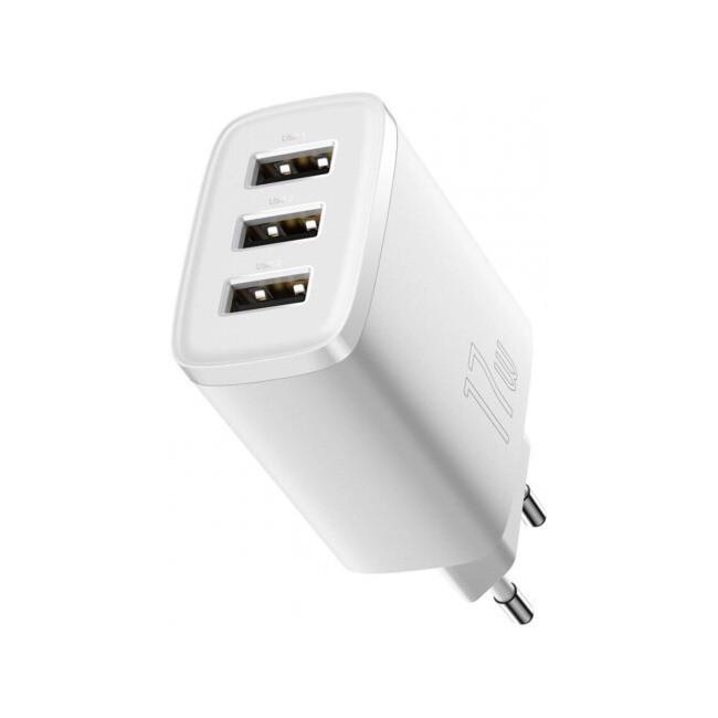 Зарядний пристрій USB Baseus Compact CCXJ020102 3USB QC White (019899)