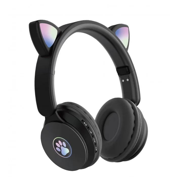 Наушники беспроводные CAT STN-28 с кошачьими ушками LED Черный (ws38716)