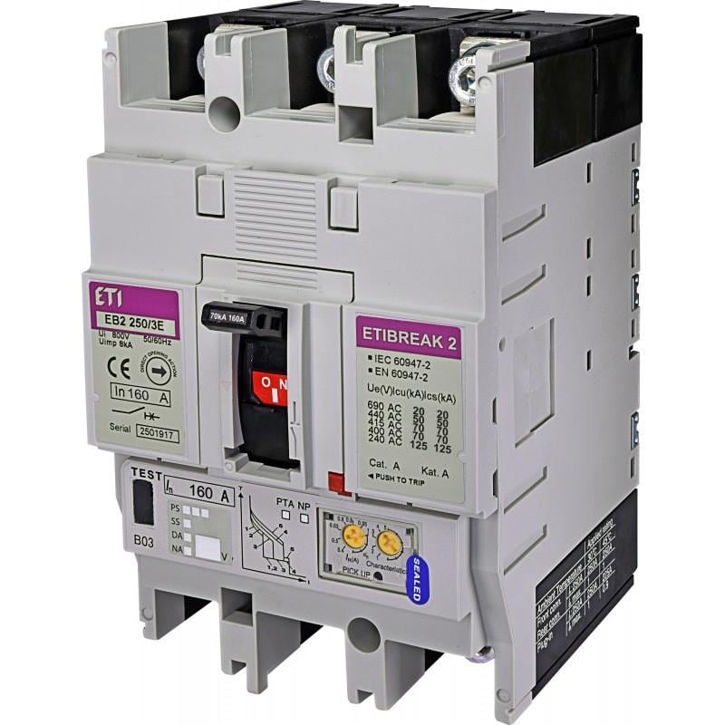 Автоматичний вимикач силовий ETI 160A 70kA 3 полюси EB2 250/3E 160A 3p 004671303 (56869)