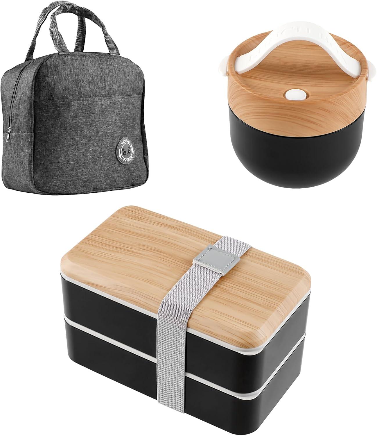 Набор Bento Box ланчбокс 2-ярусный с супницей и термосумкой/ложками/вилкой 1400/600 мл Черный (906377)