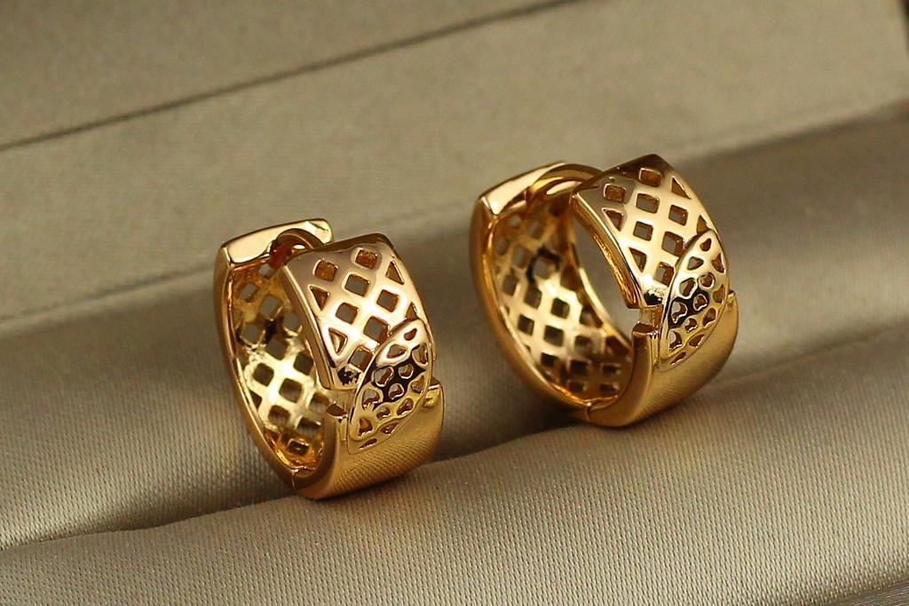 Серьги кольца Xuping Jewelry широкие сеточка 1,5 см Золотистый