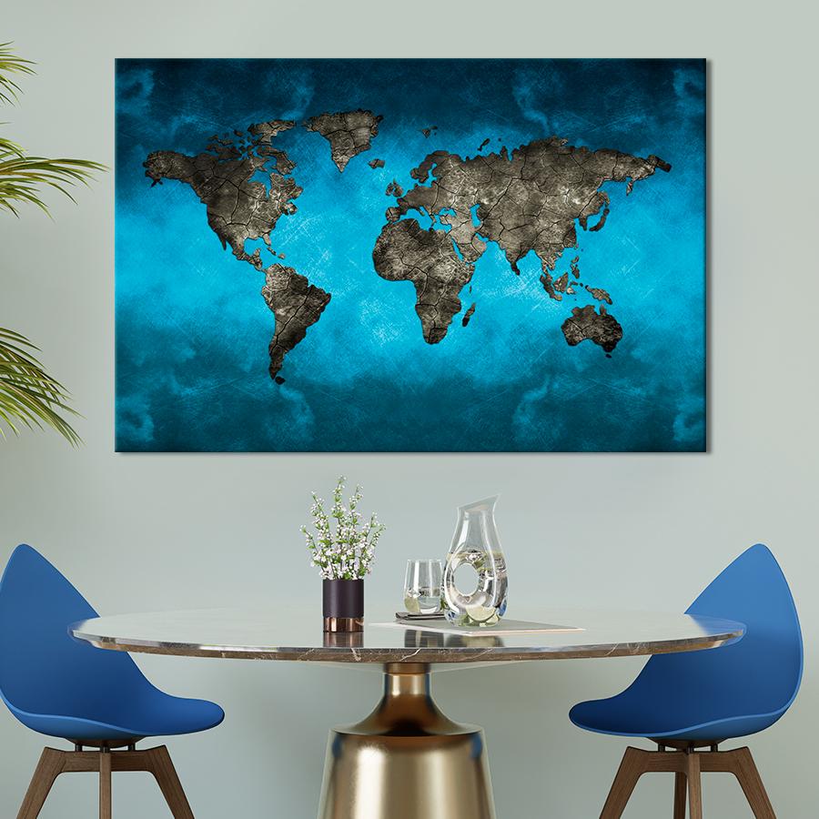 Картина карта Мрачные силуэты материков на карте мира 51x34 см (A1337-1)