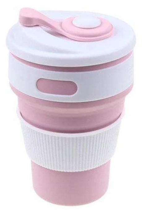 Стакан з кришкою трансформер складний силіконовий 350 мл Рожевий