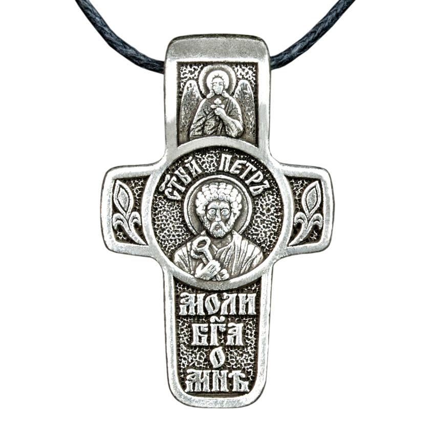 Крест нательный посеребренный Петр Святой Первоверховный Апостол Петр 3х1,8х0,2 см (19559)