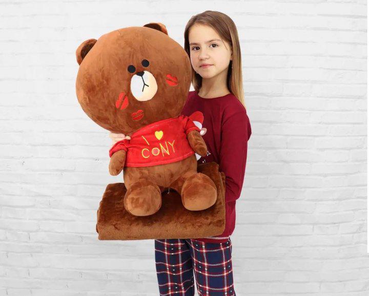 Мягкая игрушка-подушка Мишка с пледом 50 см Коричневый