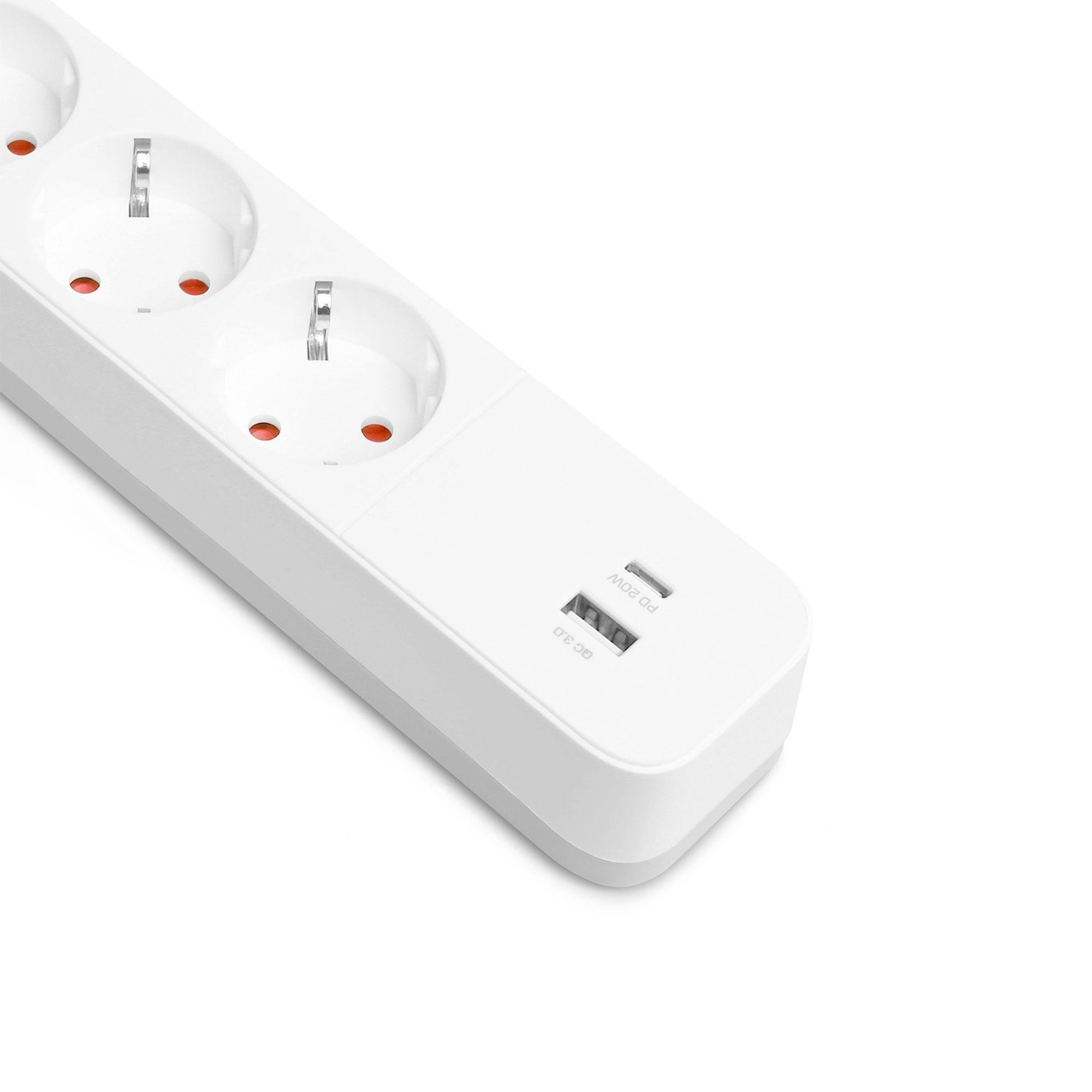 Подовжувач Videx ONCORD USB-QC 3.0/USB-C 4 гнізда із заземленням/кнопкою/шторками 3,4А 20W 3 м Білий (VF-PD43G1QC1PD-W) - фото 5