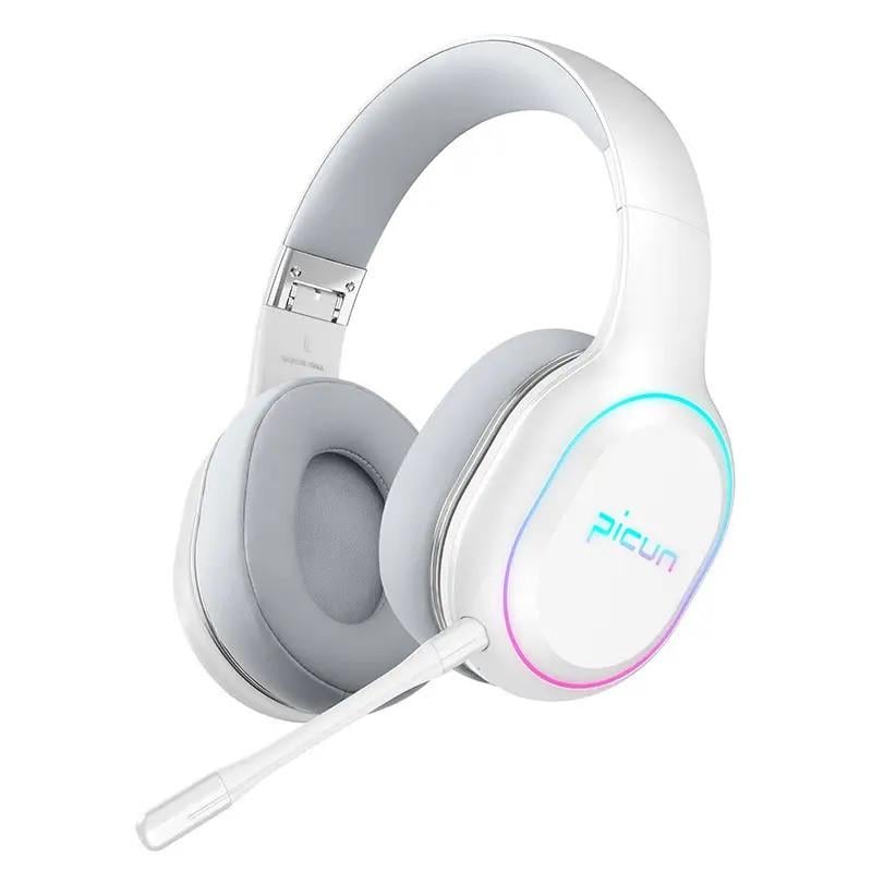 Навушники бездротові Picun P80X Bluetooth з мікрофоном та RGB підсвічуванням White (3_01884)