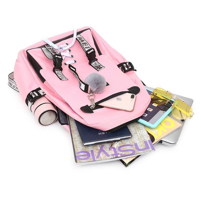 Шкільний рюкзак для дівчинки Harvard з USB-портом/замочком і хутряним помпоном Рожевий (1226011660) - фото 9 Шкільний рюкзак для дівчинки Harvard з USB-портом/замочком і хутряним помпоном Рожевий (1226011660) - фото 9