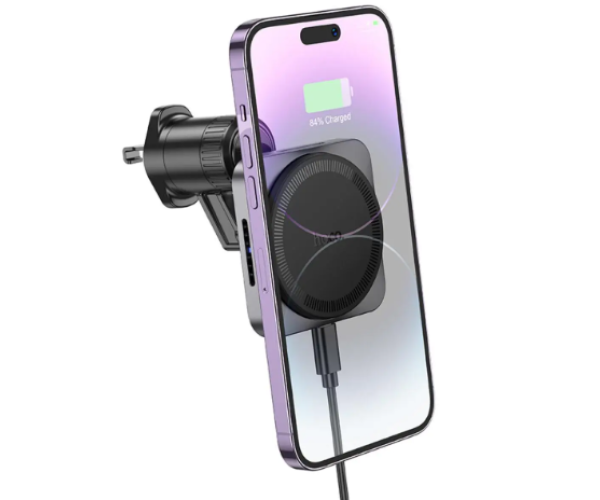 Держатель автомобильный магнитный Hoco HW15 Wireless с функцией беспроводной зарядки 15W 2A Black - фото 6