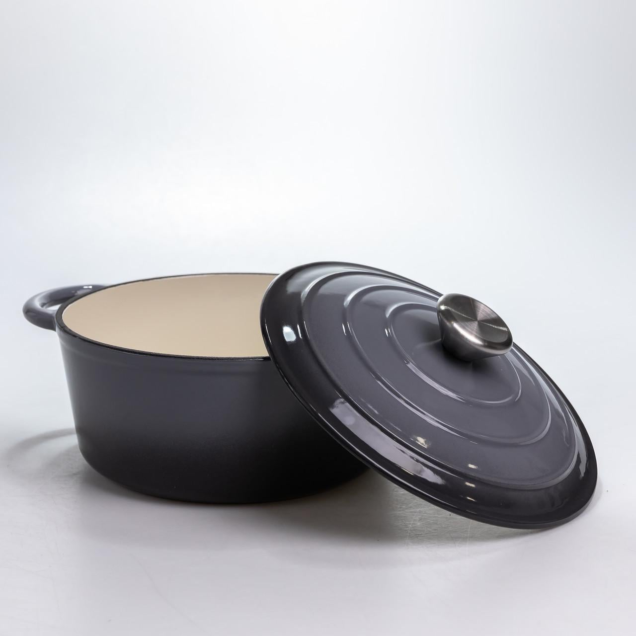 Каструля чавунна емальована з кришкою для тушкування/запікання/томління 2,5 л Сірий (HP-1-14-GREY)