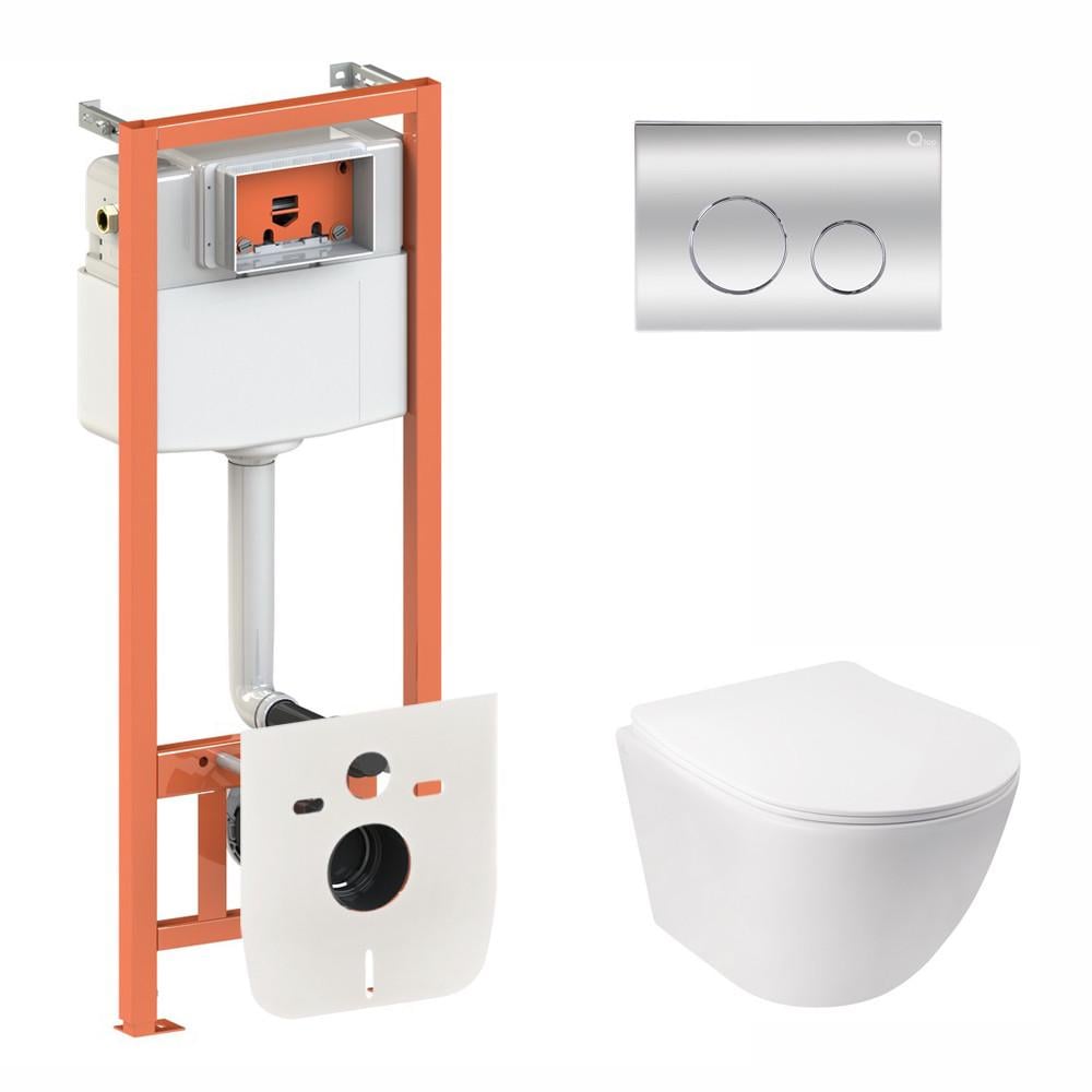 Інсталяція Qtap підвісний унітаз Jay Rimless/комплект інсталяції Nest 4в1 кругла клавіша Chrome (2611531396)