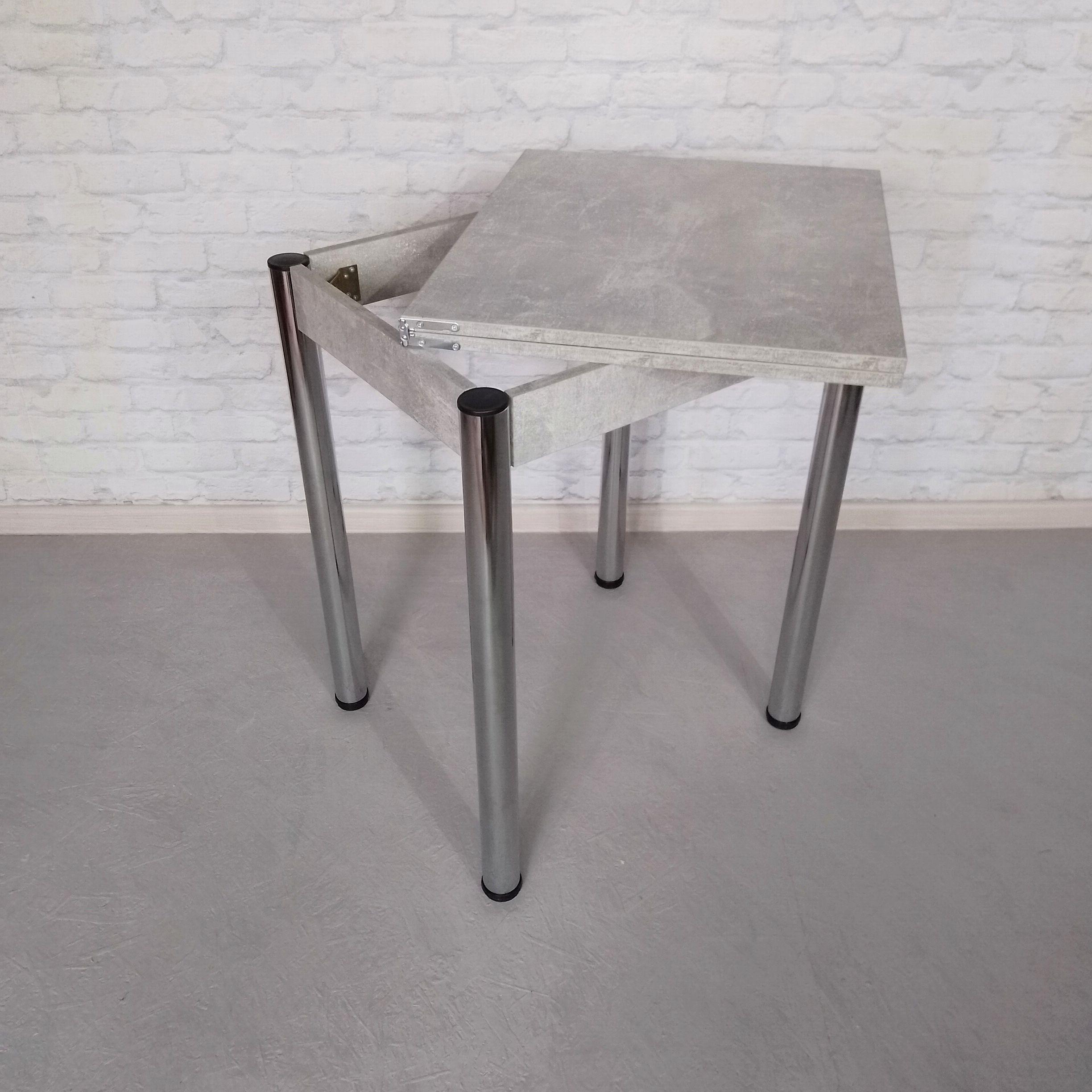 Обеденный стол смарт раскладной/ножки металлические 60х50х75 см/100х60х75 см Бетон/Хром (0050) - фото 3