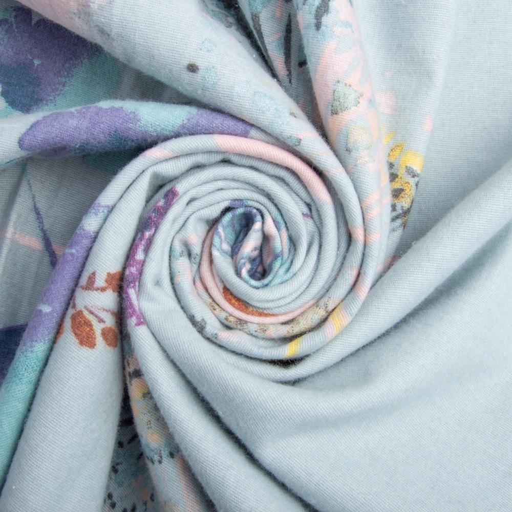 Ткань фланель хлопок Цветы 240 см 160 гр/м2 Голубой (25784)