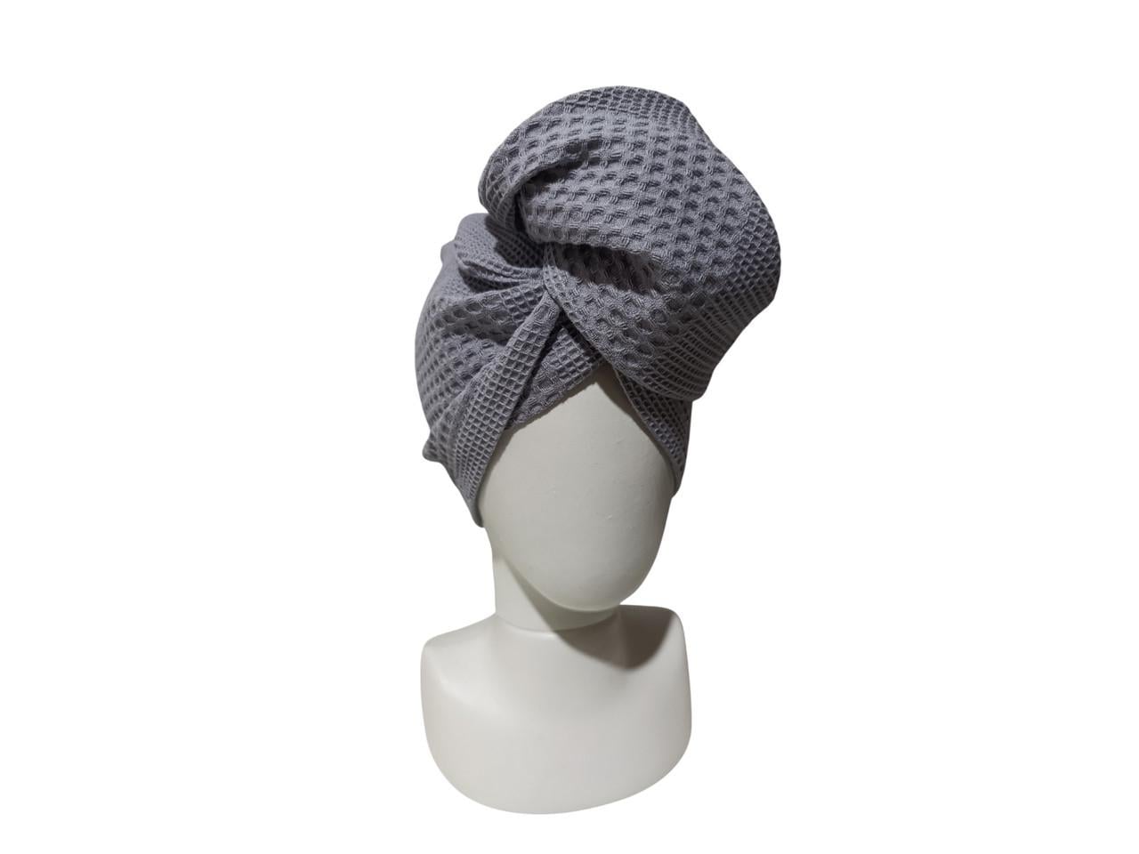 Полотенце-чалма вафельное для волос 32х60 см Серое (01590-1)