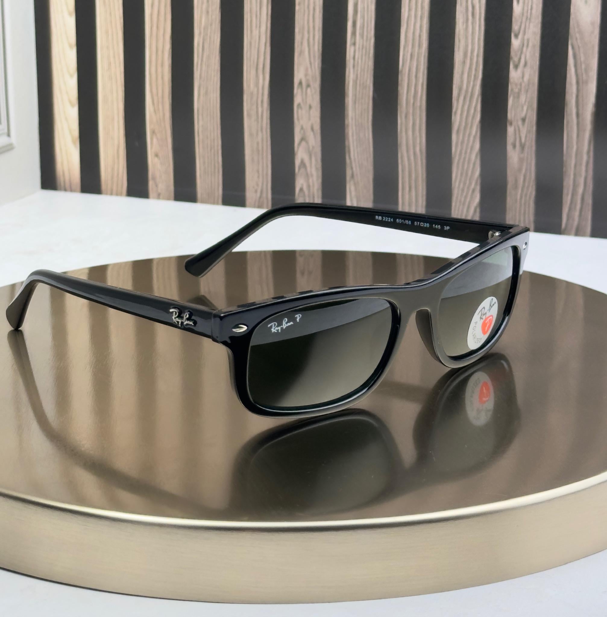 Солнцезащитные очки RAY-BAN RB2224 зеленая линза G15 поляризованные прямоугольные мужские Черный Солнцезащитные очки RAY-BAN RB2224 зеленая линза G15 поляризованные прямоугольные мужские Черный