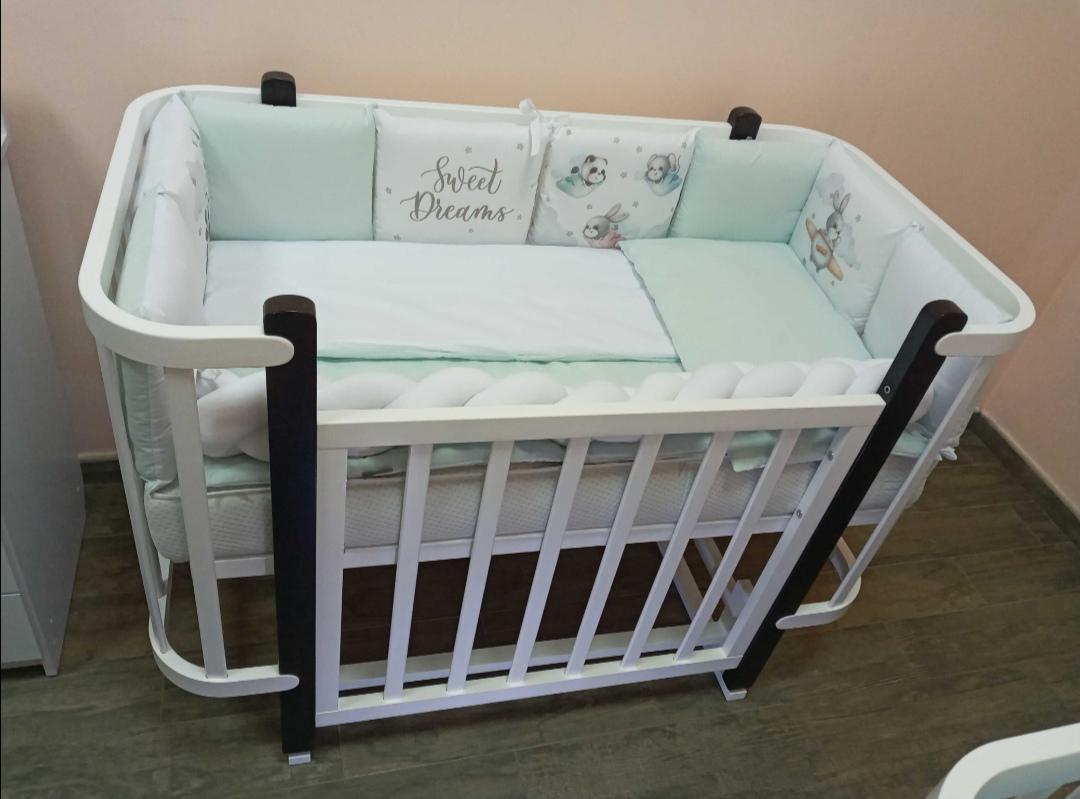 Ліжечко дитяче Prestige матрац/маятник поздовжний дерево бук Білий/Чорний