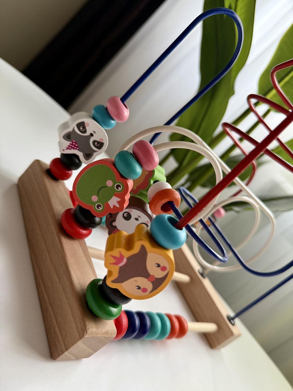 Іграшка для малюків дерев'яний лабіринт-каталка з намистинами та звірятками (47) - фото 2 Іграшка для малюків дерев'яний лабіринт-каталка з намистинами та звірятками (47) - фото 2