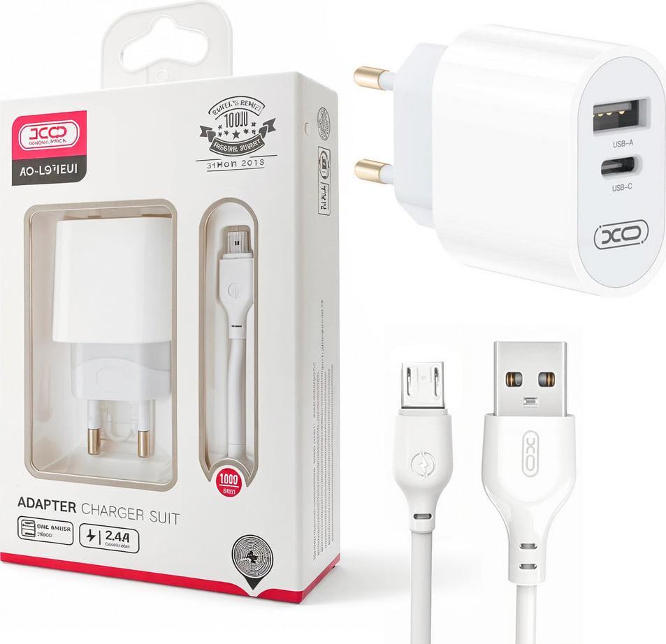 Зарядное устройство для XO L97 2.4Amax USB/Type-C/кабель USB-microUSB White (38981) Зарядное устройство для XO L97 2.4Amax USB/Type-C/кабель USB-microUSB White (38981)