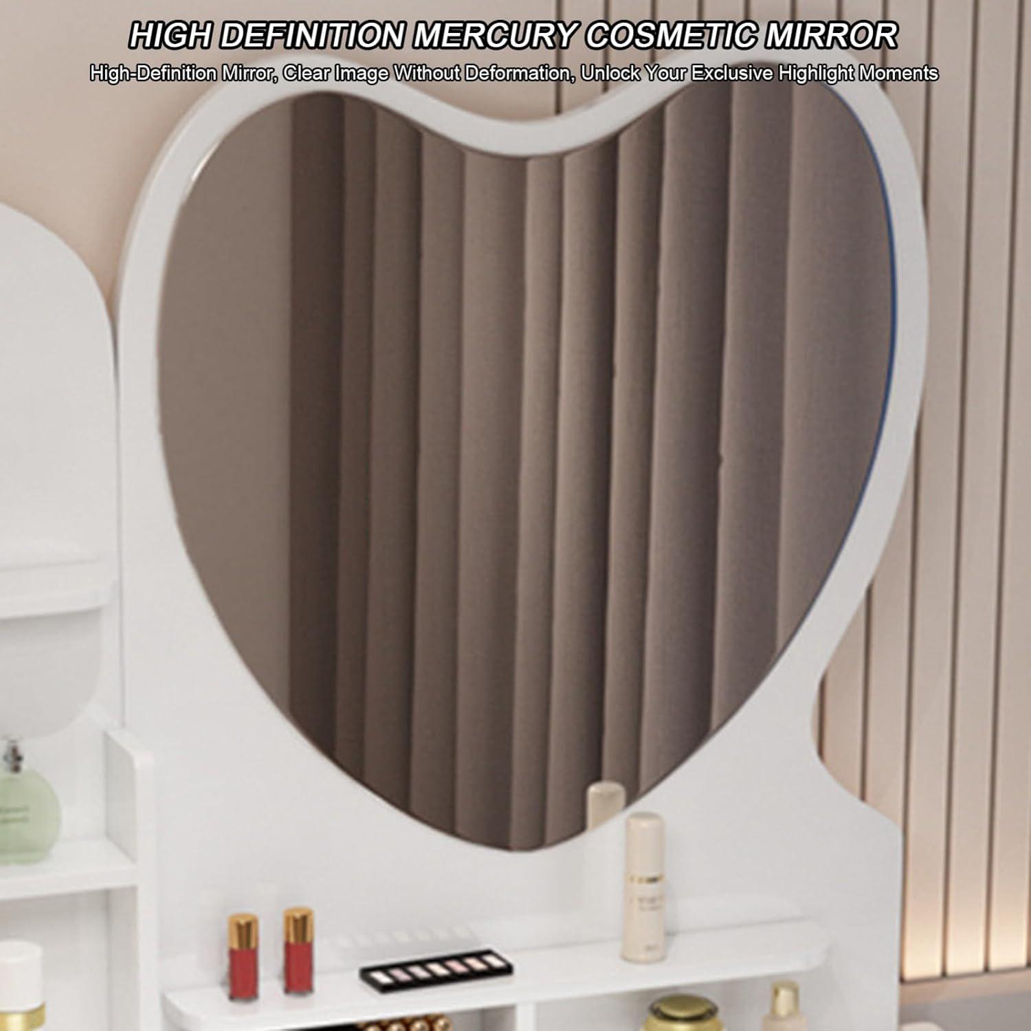 Столик для макіяжу з дзеркалом з LED підсвічуванням та пуфіком 70х35х120 см Білий (17441) - фото 2 Столик для макіяжу з дзеркалом з LED підсвічуванням та пуфіком 70х35х120 см Білий (17441) - фото 2