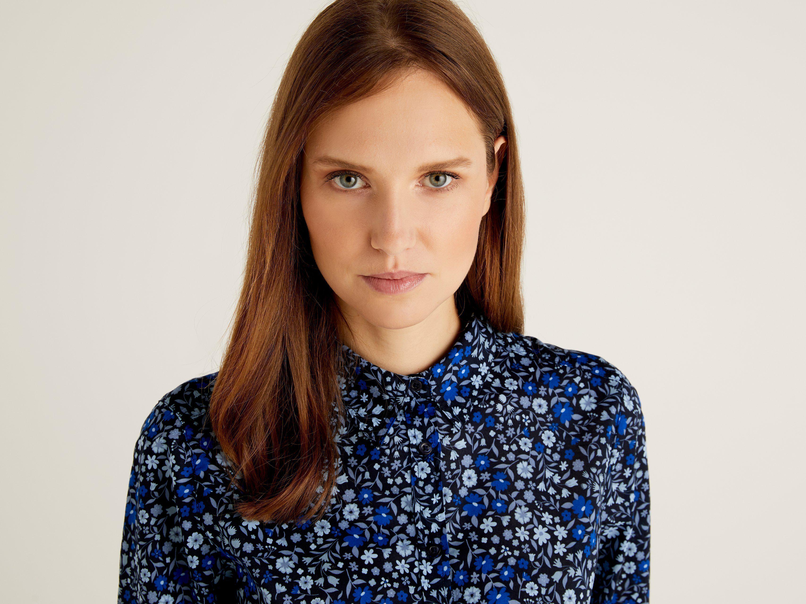 Рубашка женская Benetton 5oa95q8u4 XS Синий - фото 4 Рубашка женская Benetton 5oa95q8u4 XS Синий - фото 4