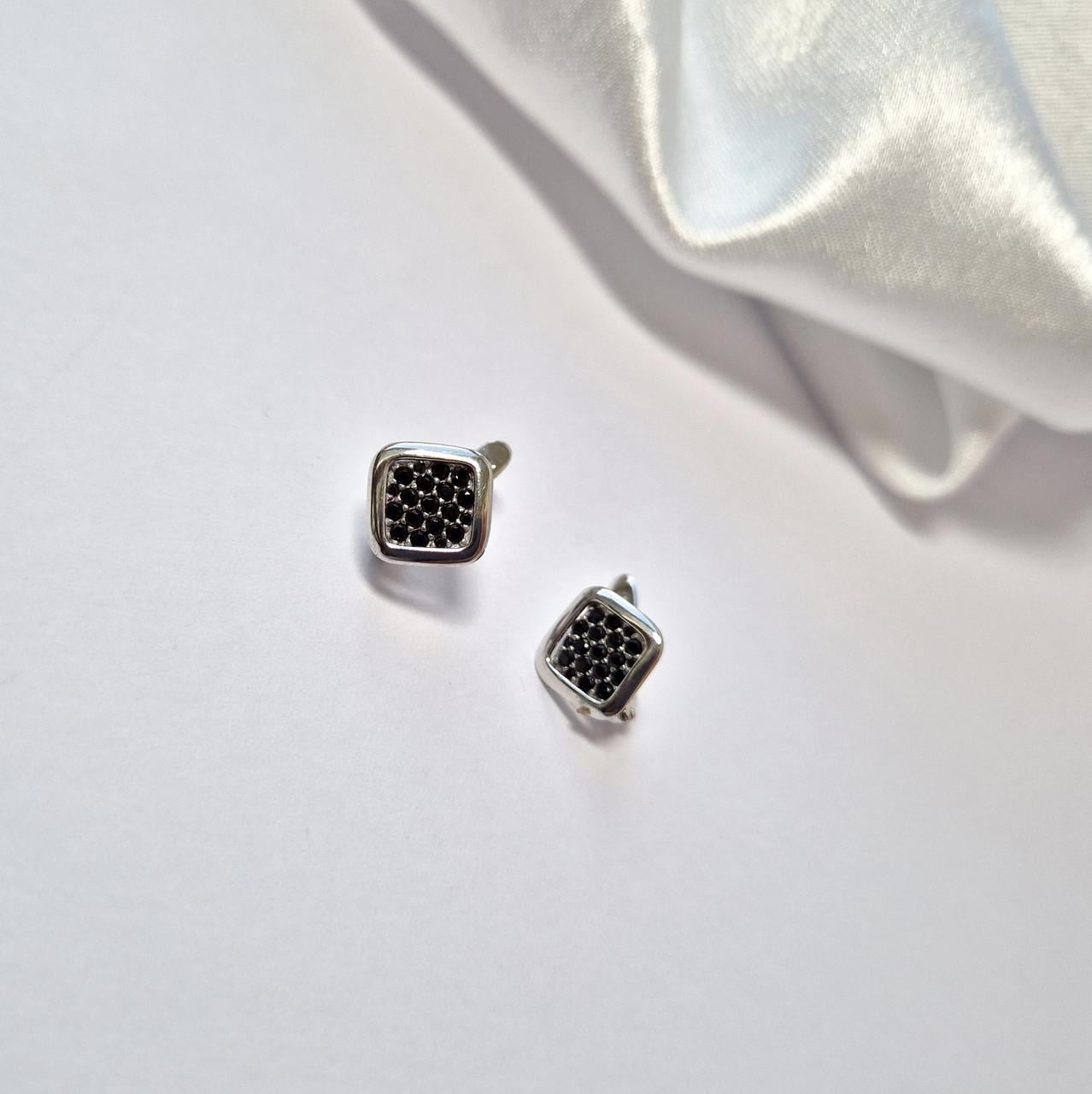 Серьги Ромб с черными камнями серебро 925 пробы 1,84 г (1267)