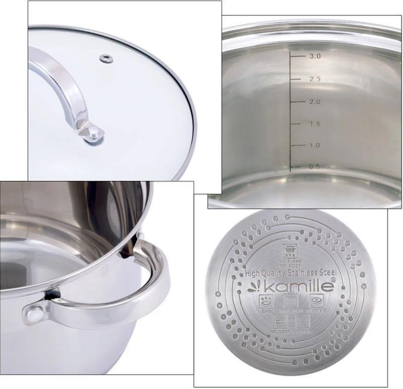 Набір каструль Kamille Madrid із нержавіючої сталі з мірною шкалою 1/1,8/2,5 л - фото 6