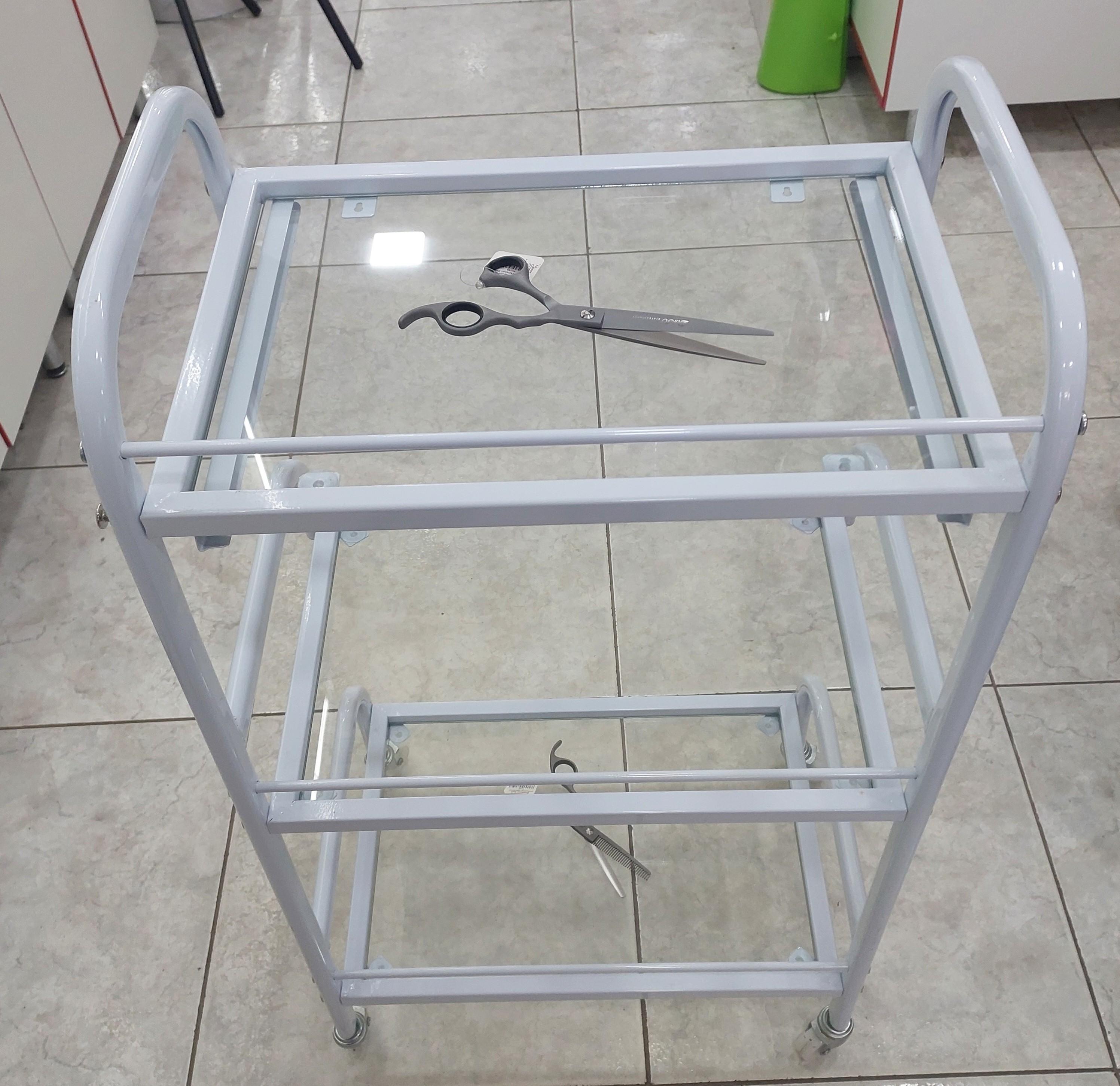 Візок косметологічний на 3 полички ДенІС professional з висувним лотком прозоре скло (27516619) - фото 2