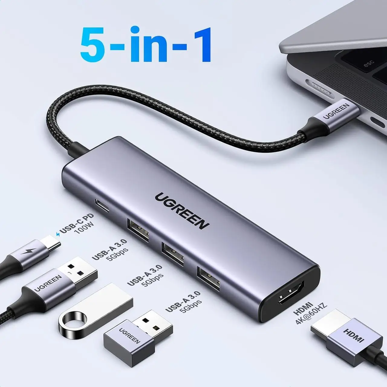 USB-хаб UGREEN CM511 USB-C To HDMI+3хUSB 3.0 A+PD Power Converter (UGR-15597) - фото 2 USB-хаб UGREEN CM511 USB-C To HDMI+3хUSB 3.0 A+PD Power Converter (UGR-15597) - фото 2