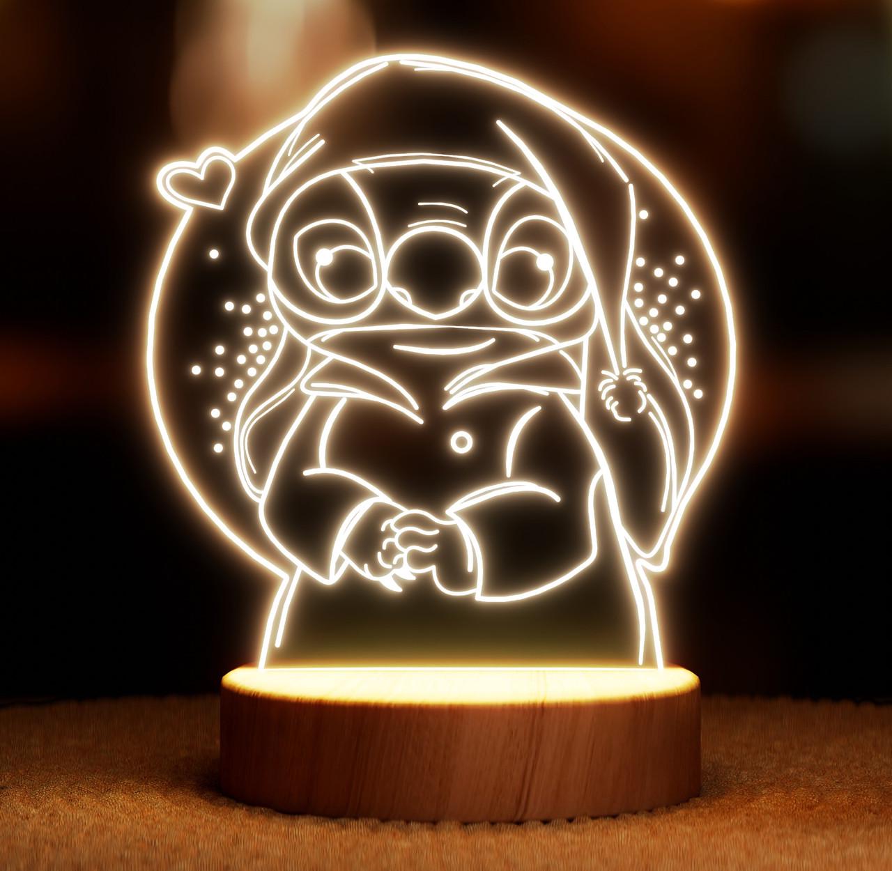 Нічник-світильник Lampic Стіч USB дерево/акрил 15х20 см Жовтий (32377385)