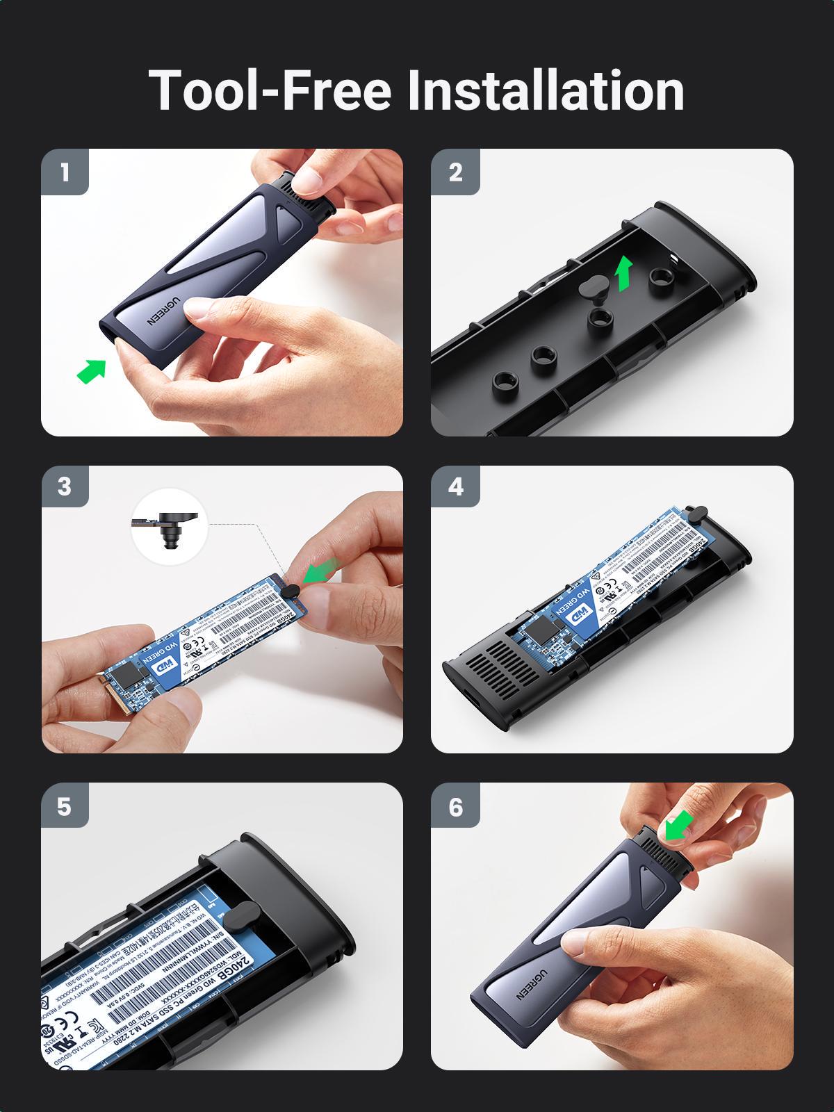 Корпус UGREEN для M.2 NVME та SATA SSD дисків 10 Гбіт/с з кабелями M та B&M 2280/2230/ 2242/2260 для PCI-e та NGFF Сірий (90264) - фото 12 Корпус UGREEN для M.2 NVME та SATA SSD дисків 10 Гбіт/с з кабелями M та B&M 2280/2230/ 2242/2260 для PCI-e та NGFF Сірий (90264) - фото 12