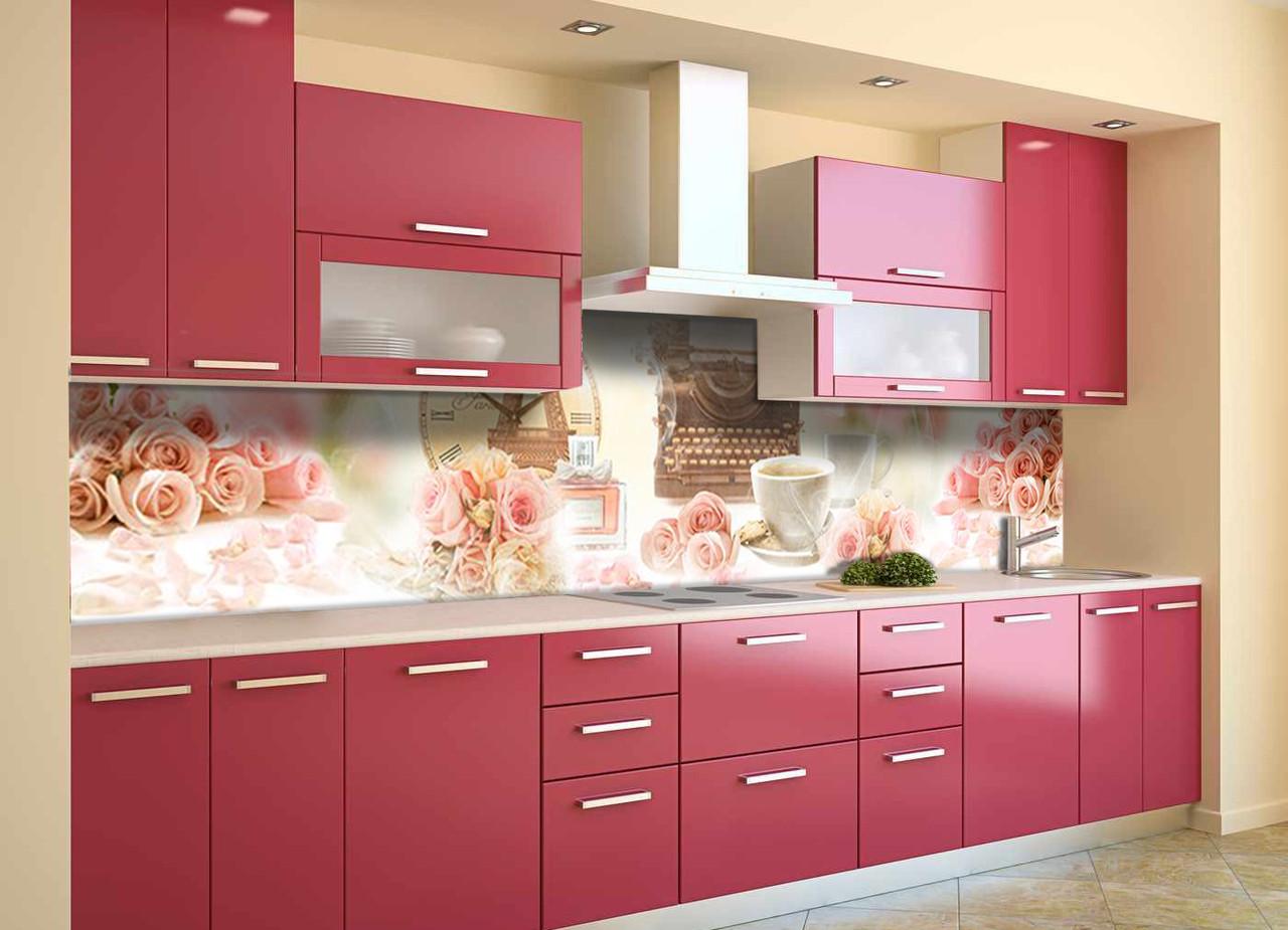 Кухонный фартук Время 02 из самоклеющейся виниловой пленки 65х250 см Розовый