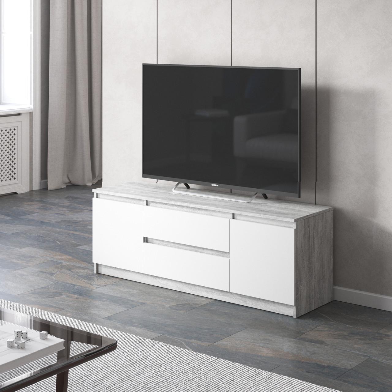 Тумба под телевизор Вайс R-28 1402х400х531 мм Бетон/Белый фасад (30668749) - фото 1 Тумба под телевизор Вайс R-28 1402х400х531 мм Бетон/Белый фасад (30668749) - фото 1