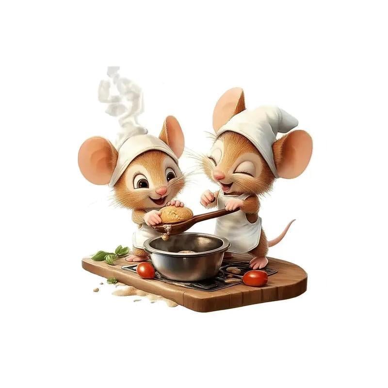 Наклейка интерьерная Мышки готовят десерт 15х15 см Разноцветный (27086290)