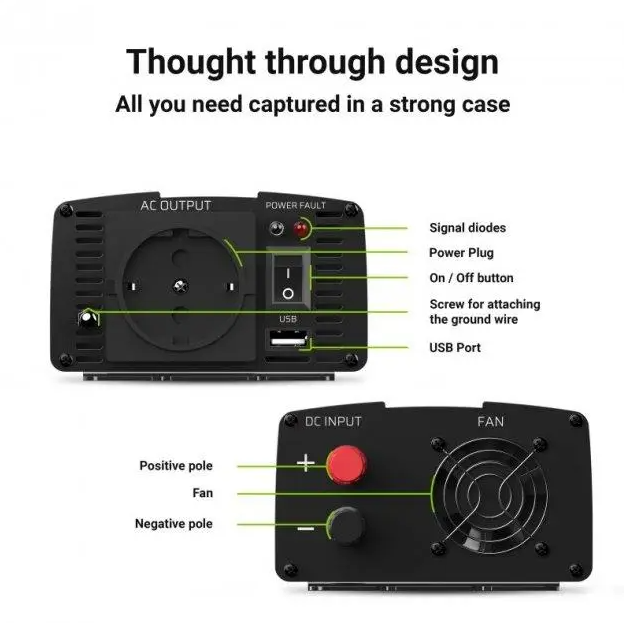 Инвертор Green Cell INV04DE 24-220 В 500/1000 Вт (5099) - фото 4 Инвертор Green Cell INV04DE 24-220 В 500/1000 Вт (5099) - фото 4