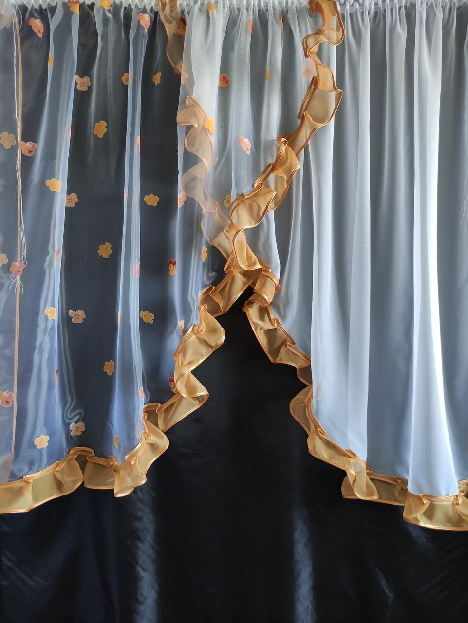 Тюль кухонная Ирис из двух частей органза и шифон 300х140 см. Белый с бежевым (уо-001)