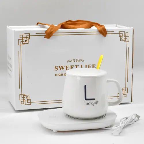 Чашка керамическая Stenson YG01317 L на подставке/с подогревом/от сети до +55°С 400 мл Белый (30547422)