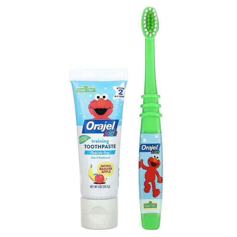 Зубная паста для детей Orajel Kids Elmo Training Toothpaste Toothbrush Fluoride-Free Stage 2 0-3 Years Banana Apple 28,3 g - фото 2