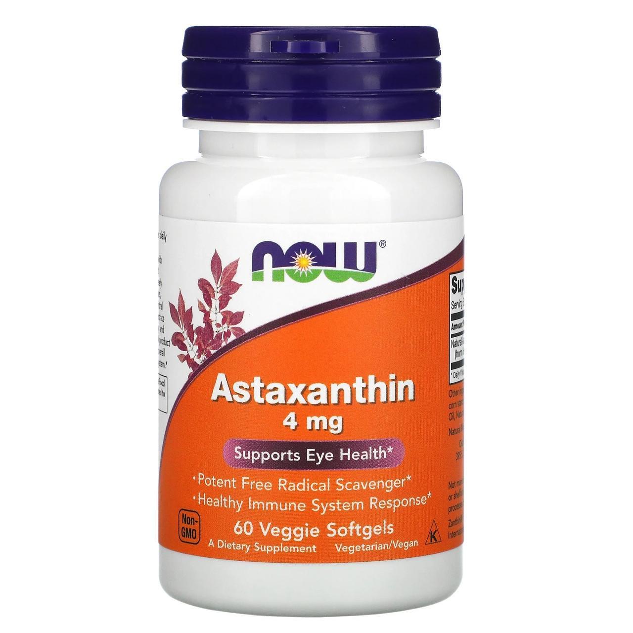 Астаксантин Now Foods Astaxanthin для здоровья глаз 60 растительных капс. 4 мг (1438001600)