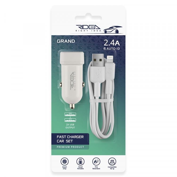 Зарядное устройство автомобильное Ridea RCC-21312 2USB/2,4A Lightning White Зарядное устройство автомобильное Ridea RCC-21312 2USB/2,4A Lightning White